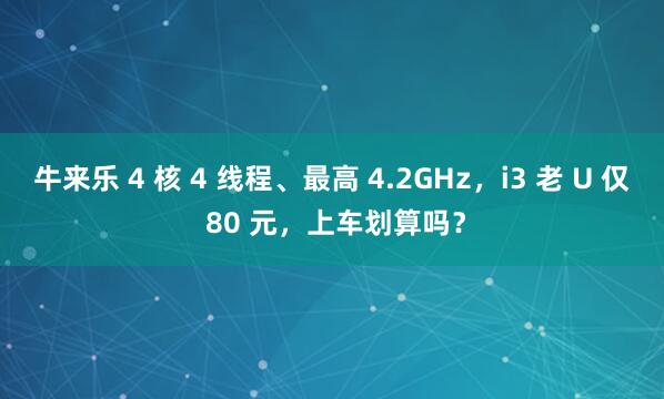 牛来乐 4 核 4 线程、最高 4.2GHz，i3 老 U 仅 80 元，上车划算吗？